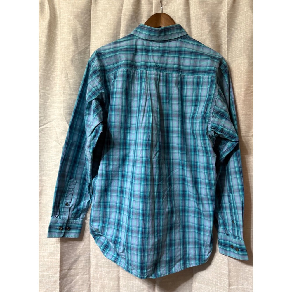 Ariat Pro Series Mens Plaid Long Sleeve Button Down Shirt Teal Blue Casual M - Picture 2 of 8